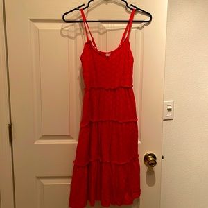 Red eyelet detailed midi dress